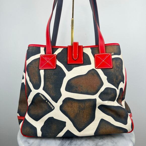 Dooney & Bourke Giraffe Print Purse Satchel Shoulder Bag Red Leather Straps Trim - Picture 14 of 16